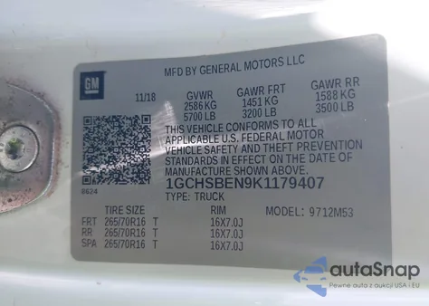 2019 Chevrolet Colorado Wt from USA, damaged, VIN 1GCHSBEN9K1179407